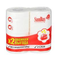 Туалетная бумага SunDay 2-х слойная белая 4 шт