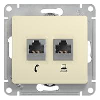 SCHNEIDER ELECTRIC.Розетка GLOSSA телефон/компьютер RJ11+RJ45 кат.5е бежевая GSL000285, (ЭИ)