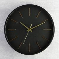 Часы настенные Классика черные, золотые риски, d=27.5см, (ДК)