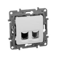 LEGRAND.ETIKA.Розетка телефонная+компьютерная  RJ11+ RJ45 кат. 5 UTP белый, (ЭИ)