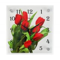 Часы настенные, серия: Цветы Тюльпаны на белом фоне, 25x25x4,3, (ДК)