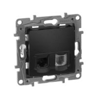 LEGRAND. ETIKA.Розетка телефонная+компьютерная RJ11+ RJ45 кат. 5 UTP антрацит, (ЭИ)