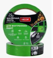 DECOR. Лента малярная для внутренних работ, зеленая 9ммх25м, (ДК)