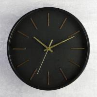 Часы настенные Классика черные, золотые риски, d=27.5см, (ДК)