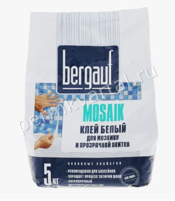 Клей для мозаики и керамической плитки прозрачный BERGAUF Mosaik 5 кг, (ДК)