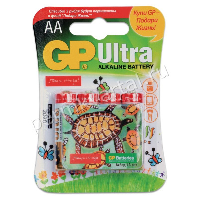 GP.Батарейка Подари Жизнь, 1,5В/Alkaline, 4шт