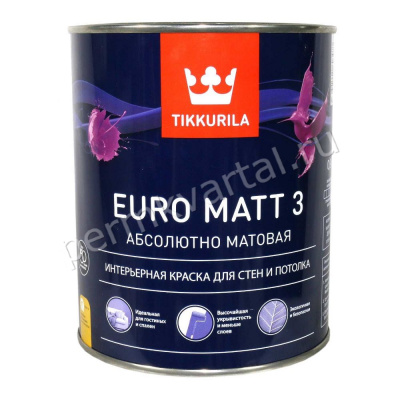 Краска интерьерная TIKKURILA EURO MATT 3 глубокий матовый база А 0,9 л