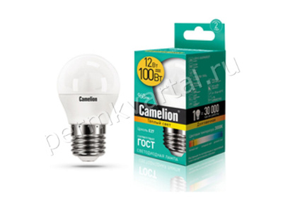 CAMELION.Лампа светодиод, G45/12Вт/E27/3000K/960Лм, шарик