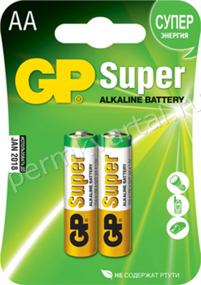 GP.Батарейка, 1,5В/Alkaline,15A-2CR2 LR6/AA, 2шт, (ЭИ+К+ДК)