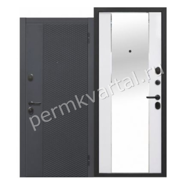 Дверь металлическая ФЛОРИДА 2МДФ 960R Эмалит белый с зеркалом 2050*960*90мм, (ДК)