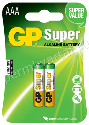 GP.Батарейка, 1,5В/Alkaline GP24A-2CR2/LR03/AAA, 2шт, (ЭИ+К)
