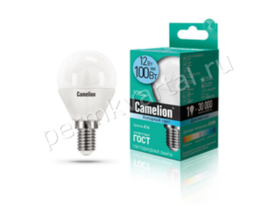 CAMELION.Лампа светодиод, G45/12Вт/E14/4500K/970Лм, шарик