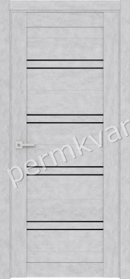 Дверь межкомнатная со стеклом 600*36*2000мм FRANT Hyatt LX-2 Бетон снежный (лакобель черная), (ДК)