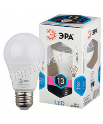 ЭРА.Лампа светодиод, А60/13Вт/E27/4000/1140Лм, груша LED A60-13W-840-E27