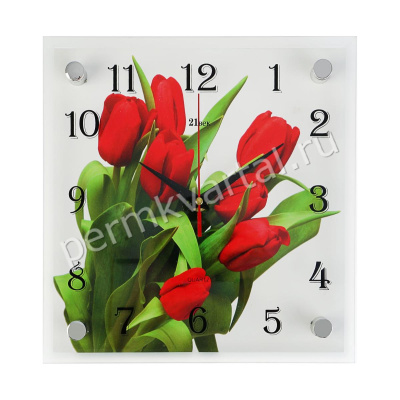 Часы настенные, серия: Цветы Тюльпаны на белом фоне, 25x25x4,3, (ДК)