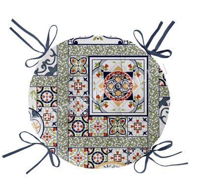 ОТК.Подушка на стул с тафтингом круглая Азулежу Mia Cara, d45, (ДК)