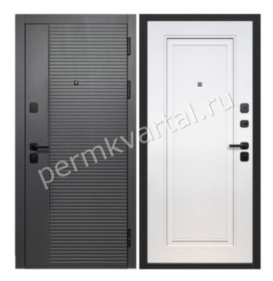 Дверь металлическая ТАЙГА 2МДФ 860L Сатин графит/Эмалит белый 2050*860*105мм, (ДК)