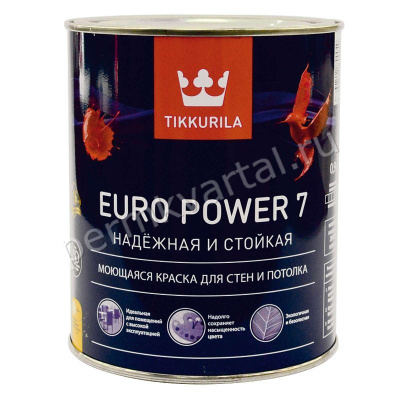 Краска для колеровки интерьерная стойкая к мытью TIKKURILA EURO POWER 7 матовая база С 0,9 л