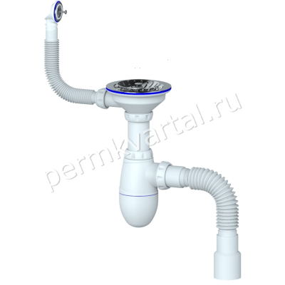 Сифон д/мойки с выпуском UNICORN 3 1/2", кругл. перелив, нерж чаша Ø115