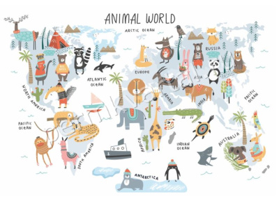 Фотообои бумажные Симфония Волшебная карта мира, 4 листа, 1400х2000 мм, (ДК)