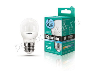 CAMELION.Лампа светодиод, G45/10Вт/E27/4500K/840Лм, шарик