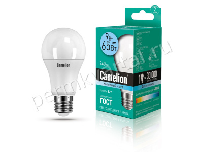 CAMELION.Лампа светодиод, A60/E27/230/4500/720Лм 9Вт, груша