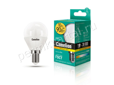 CAMELION.Лампа светодиод, G45/10Вт/E14/3000K/820Лм, шарик