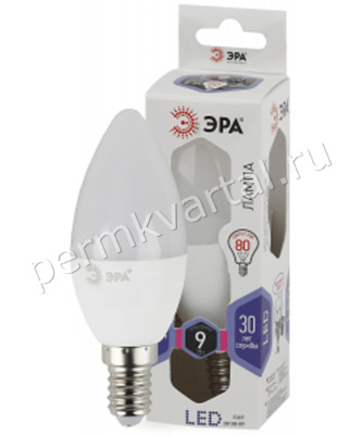 ЭРА.Лампа светодиод, B35/9Вт/6000К/E14/720Лм, свеча LED B35-9W-860-E14