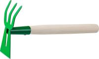 Мотыга-рыхлитель РОСТОК с деревянной ручкой, ″лопатка+3 зуба″ гнутая, 145x75x390мм (301)